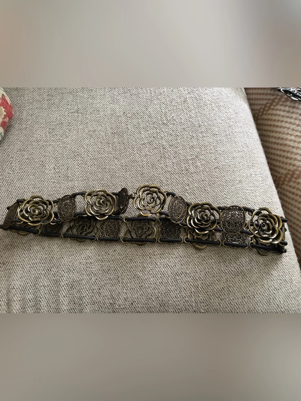 Vintage Silver Filigree stretch gold brass rose Medallion Boho Goth
